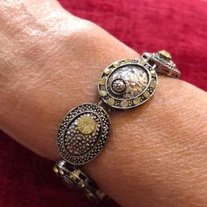 SILVER TONE JEWELED OVAL MEDALLIONS BRACELET